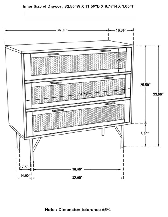 Zamora Natural/Antique Brass 3-Drawer Accent Cabinet - 959579 - Vega Furniture