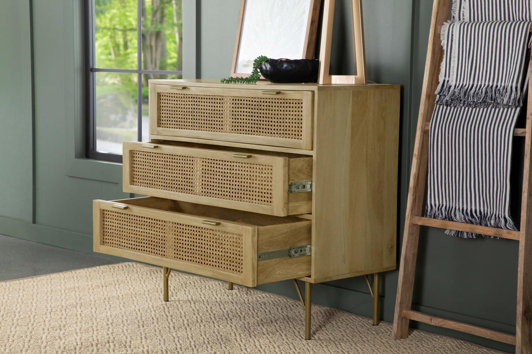 Zamora Natural/Antique Brass 3-Drawer Accent Cabinet - 959579 - Vega Furniture