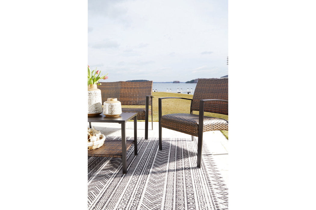 Zariyah Dark Brown Outdoor Love/Chairs/Table Set, Set of 4 - P330-080 - Vega Furniture