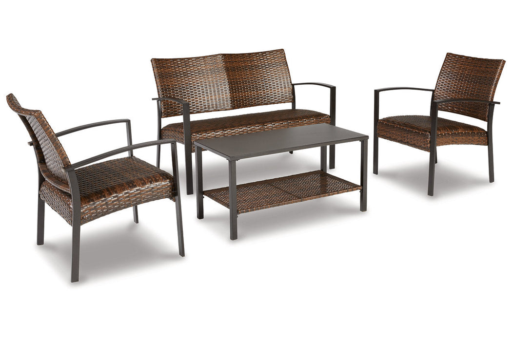 Zariyah Dark Brown Outdoor Love/Chairs/Table Set, Set of 4 - P330-080 - Vega Furniture