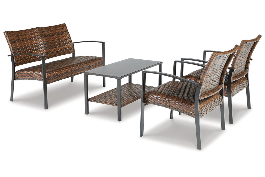 Zariyah Dark Brown Outdoor Love/Chairs/Table Set, Set of 4 - P330-080 - Vega Furniture